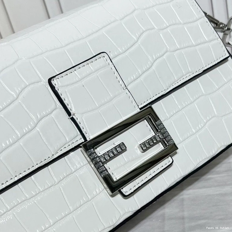 Cheap HOT Fendi Medium Baguette Bag White In Leather Crocodile Tiffany 0723